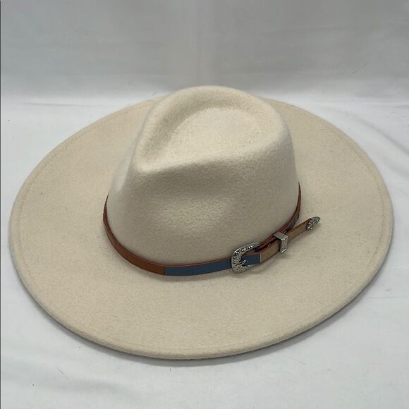 Cream Wide Brim Madden NYC Cowboy Hat with Buckle - Picture 1 of 7